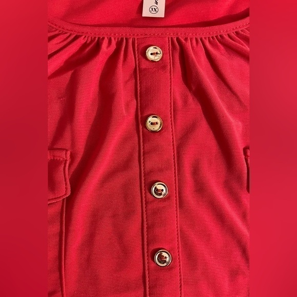 Burnt orange three quarter sleeve plus size top with gold button detail - Picture 3 of 10